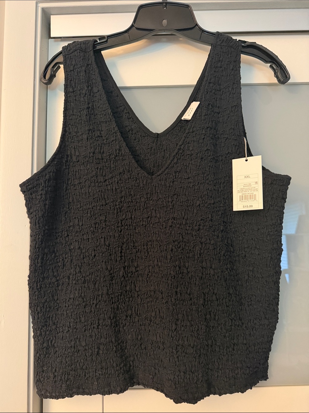 A New Day Black Textured V-Neck Tank Top